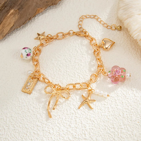 Ornament Sweet Bow Love Pendant Necklace Creative Ceramic Flower Starfish Clavicle Necklace