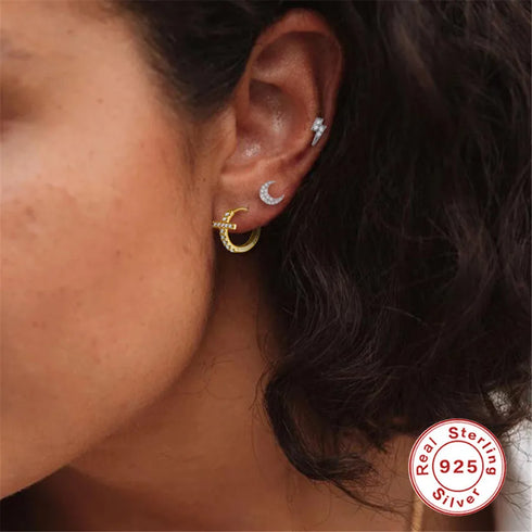 1 Pair 925 Sterling Silver Cross Zircon Earrings