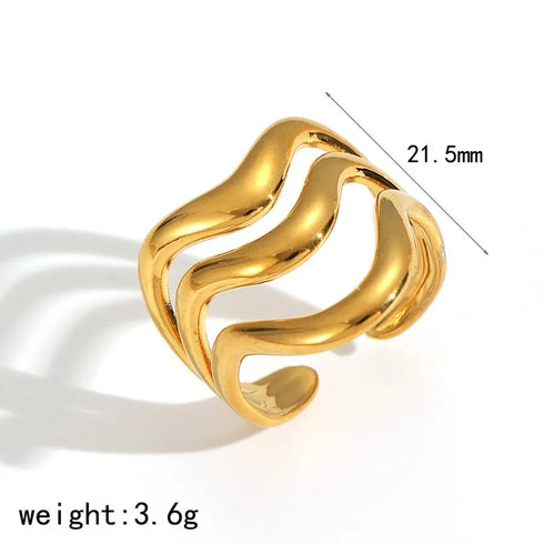 Elegant Stainless Steel Ring With Diamond And Zircon For Women Non-Fading Luxury Style Geometric Pattern Gold Plated Craft