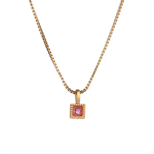 Square 304 Stainless Steel Zircon Pendant Necklace
