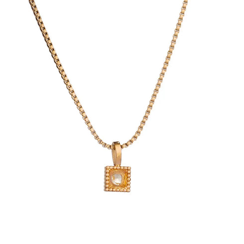 Square 304 Stainless Steel Zircon Pendant Necklace
