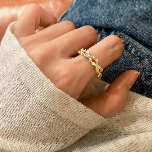 Elegant Sweet Butterfly Knot Open Ring Simple Luxury Design Women's Fashion Jewelry Oil Drop Geometric Pattern Copper Ring