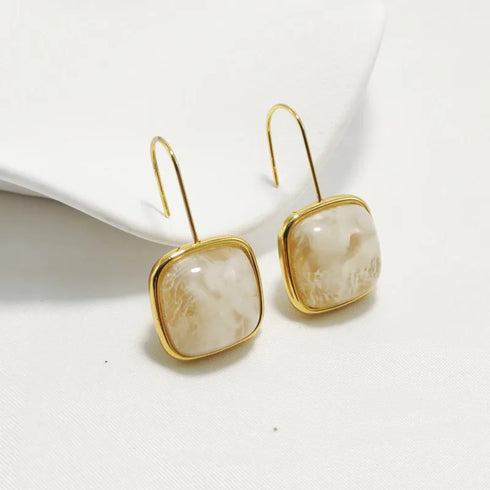 1 Pair Elegant Square 304 Stainless Steel Resin 18K Gold Plated Ear hanging