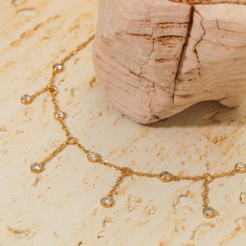 1 Piece Round Anklet 304 Stainless Steel Waterproof Non Tarnish Zircon PVD Coated Real Gold Plated 16K White Plating Women's Casual Modern Style