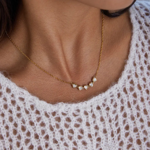 Ladies Classic Style 18K Gold Stainless Steel Zircon Heart Shaped Tennis Chain Necklace 41+5cm Vacuum Plating Pendant