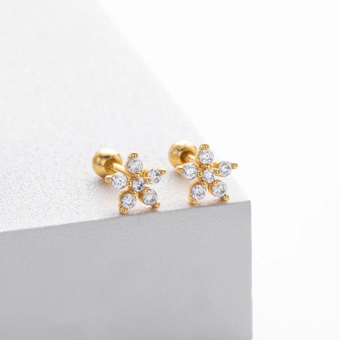 Elegant S925 Sterling Silver Screw Back Stud Earrings With Embedded Zircon Flowers Unique Design Luxury Feelings Women's Jewelry