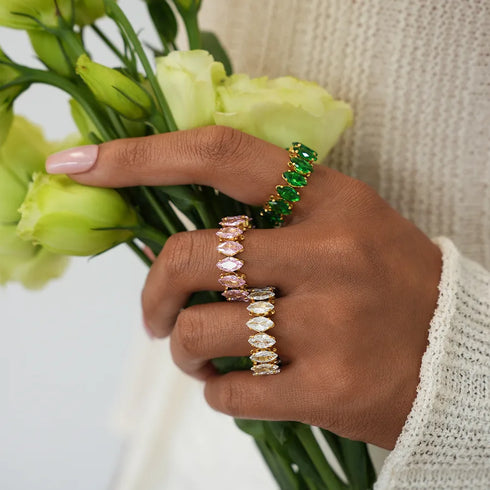 304 Stainless Steel 18K Gold Plated Women Luxury Zircon Open Stainless Steel Ring, Women Jewelry Accessories, Holiday Gifts