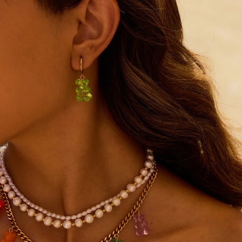 PVD Coated Real Gold Plated Cherry Bear Heart Shape 316 Stainless Steel Acrylic IG Style Casual Cute Waterproof Non Tarnish Earrings Necklace