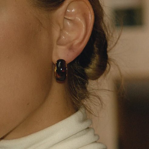 Ladies Vintage Style 18K Gold Stainless Steel Resin C Circle Earrings Brown Black Deep Green Irregular Resin C Circle Ear Jewelry