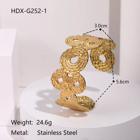 Exaggerated Style Fashion Stainless Steel Bracelet Plated 18K Gold Geometric Texture Luxury Hand Jewelry