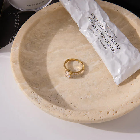 Women's Classic Style 16K Gold Stainless Steel + Zircon Oval White Zircon Diamond Ring Size 6/7/8