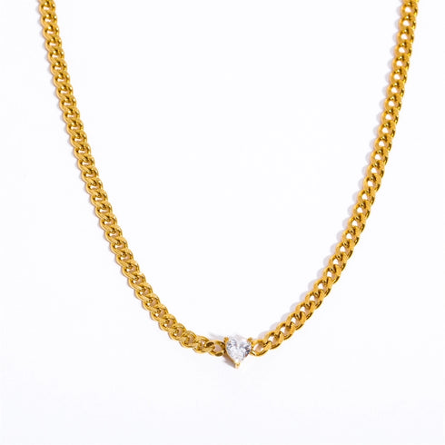 Three-dimensional Square Zircon Pendant Necklace