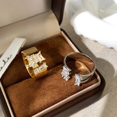 Elegant Versatile Fashionable Commute Zircon Embedded Open Ring Women's Personality Light Luxury High-End Simple Hand Jewelry