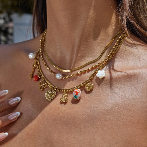 PVD Coated Real Gold Plated little bear Heart Shape Bow Knot Steel Elegant Lady Vacation Waterproof Non Tarnish 304 Stainless Steel Safety Clasp Closure Necklace