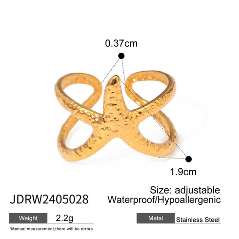 PVD Coated Real Gold Plated 18K Gold Starfish Hippocampus Shell 304 Stainless Steel Vacation Simple Style IG Style Waterproof Non Tarnish Rings Earrings Necklace
