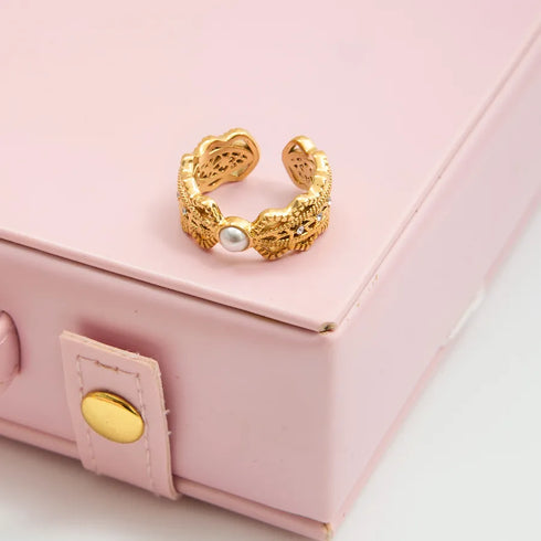 Women's Style - Vintage Style / 18K Gold Stainless Steel + Glass Pearl + Zircon / White Zircon Pearl Lace Hollow Open Ring