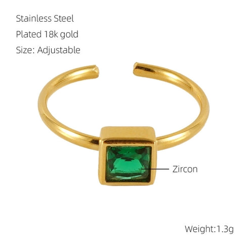 Inlay Square Heart Shape Flower Zircon Open Ring