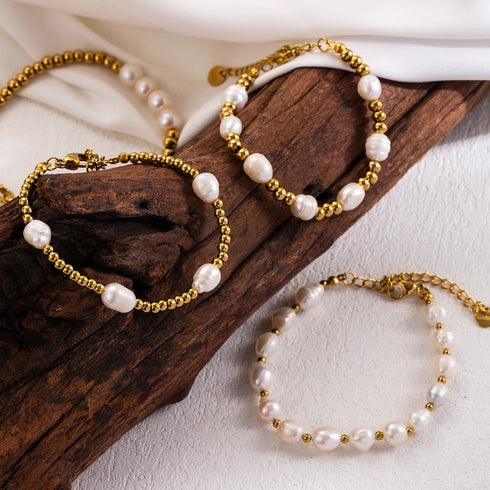 Freshwater pearl 18k gold plated bracelets