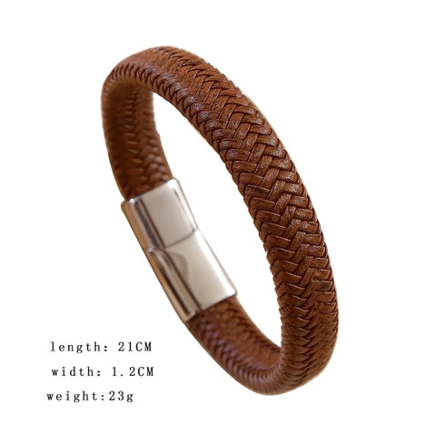 Stainless Steel Leather Braid Men's Bangle