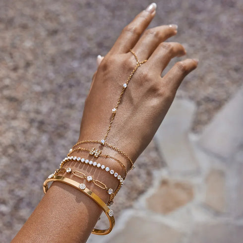 Ladies Classic Style Stainless Steel Tennis Necklace Bracelet White Zircon Round Zircon 18K Gold Plated 16.5+5CM Jewelry Accessory