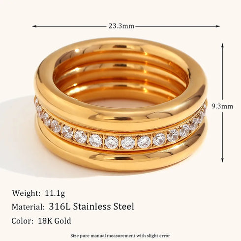 PVD Coated Real Gold Plated 18K Gold Geometric Titanium Steel Waterproof Non Tarnish Rings