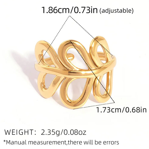 304 Stainless Steel 18K Gold Plated Women's Gold Geometric Stem and Leaf Open Ring, Women's Jewelry Accessories, Gift for Her