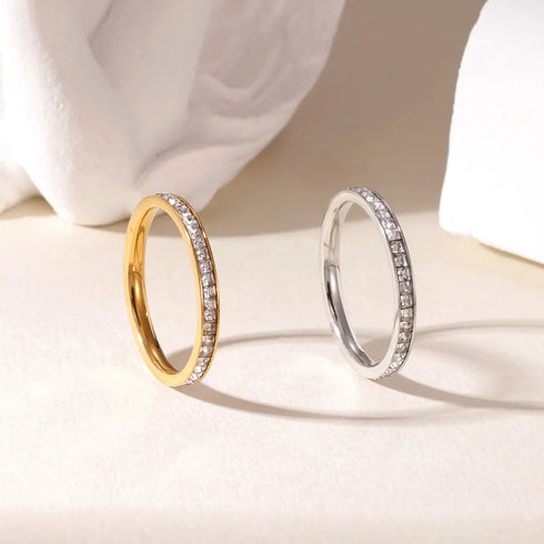 Hot-Selling Accessories Stainless Steel Creative Square T-Shaped Full Circle Band Ring Wedding Ring Full Diamond Star Silver Ring for Women