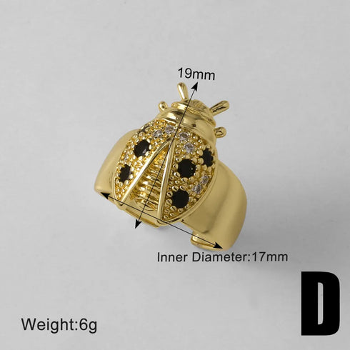 Modern Minimalist Open Bee Design Ring Copper Plated Full Zirconia 18K Gold Small Bee Ring Unisex Daily Wear Jewelry Accessory