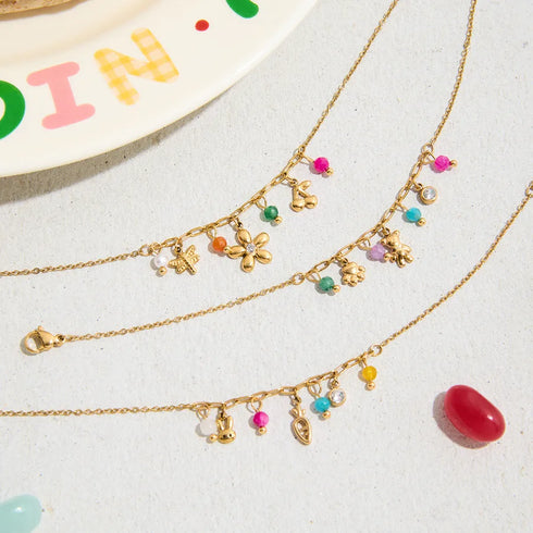 Ladies Sweet Romantic Rabbit Carrot Pendant Bracelet Stainless Steel Stones Crystals Colorful White Carat Adjustable