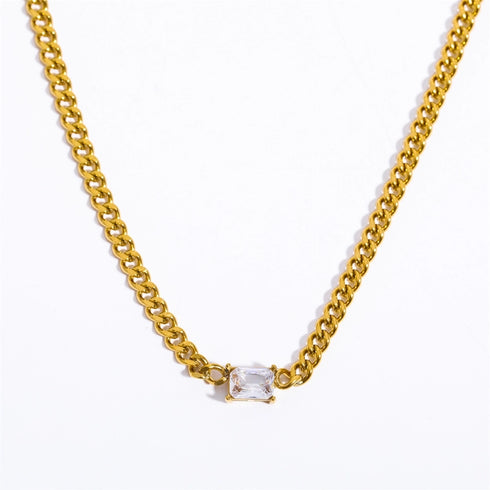 Three-dimensional Square Zircon Pendant Necklace