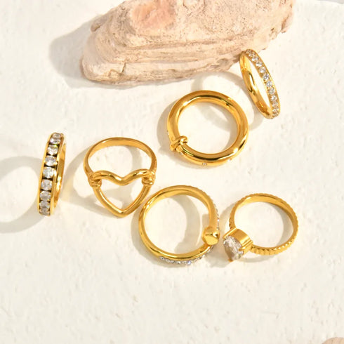 Vacuum Electroplating (In Furnace) Plated 18K Real Gold Inlaid Full Diamond Water Drop Shape Zircon Fashion Personality Love Plain Ring 304 Stainless Steel Ring