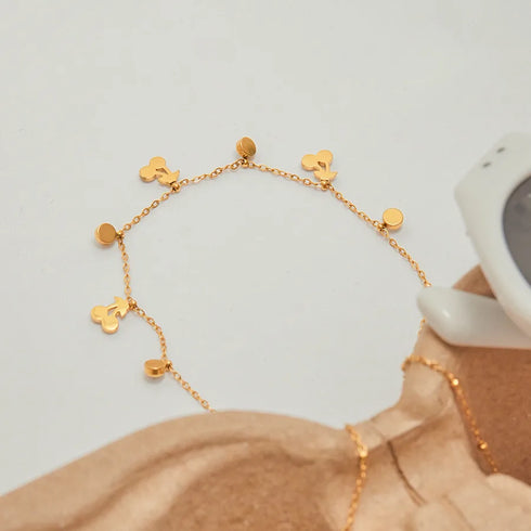 Ladies Classic Style 18K Gold Stainless Steel Necklace With White Diamond Cherry Pendant 40+5cm Fine Chain Jewelry Accessory