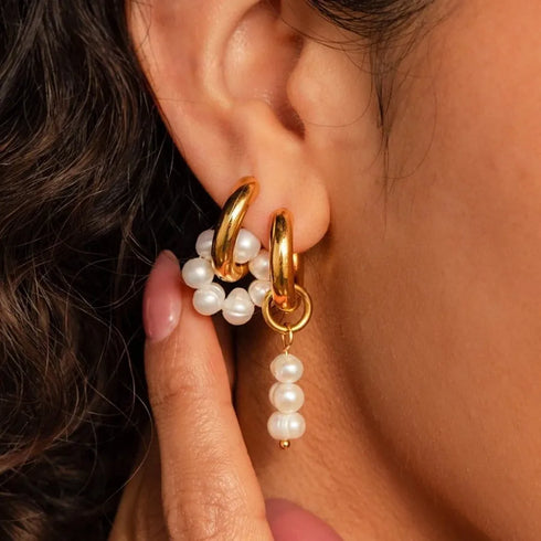 PVD Coated Real Gold Plated Geometric 304 Stainless Steel Freshwater Pearl Elegant Sweet Waterproof Non Tarnish Drop Earrings