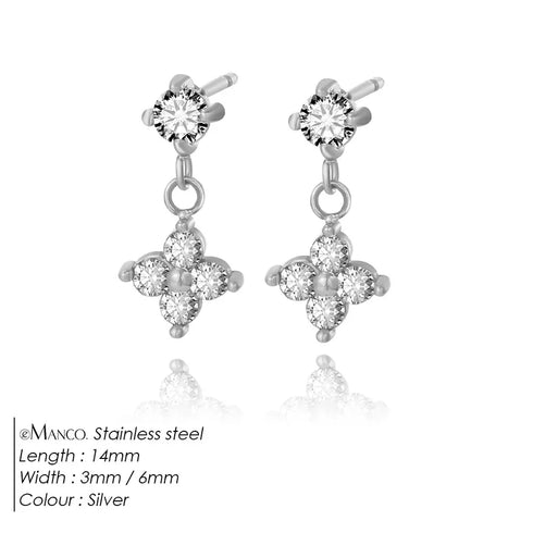 Fashion Zircon Flower Earrings for Women Simple Elegant Four-Leaf Clover Daily Versatile Bohemian Style Stainless Steel Material