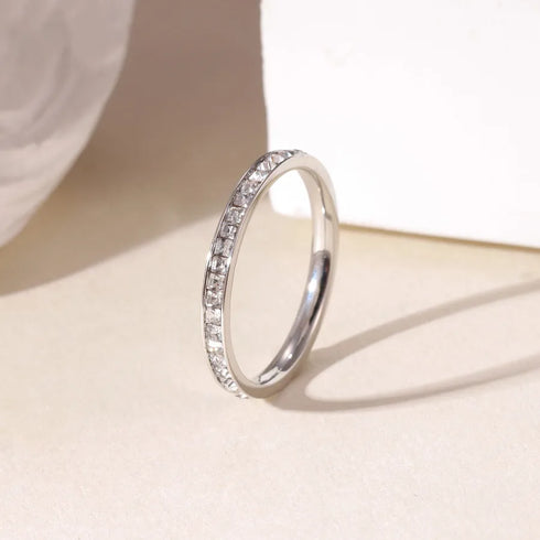 Hot-Selling Accessories Stainless Steel Creative Square T-Shaped Full Circle Band Ring Wedding Ring Full Diamond Star Silver Ring for Women