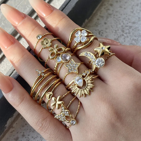 Star Flower Bow Knot 304 Stainless Steel Open Rings