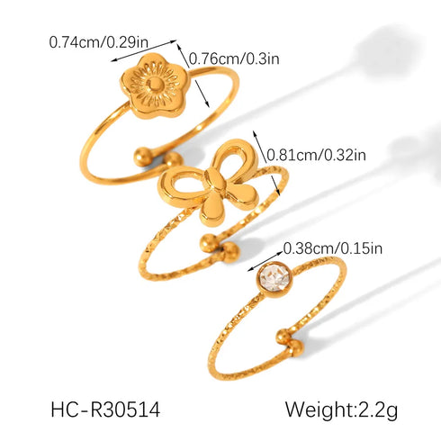 Star Flower Bow Knot 304 Stainless Steel Open Rings