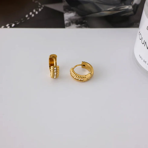 Women's Classic Style 18K Gold Stainless Steel + Rhinestone Threaded White Rhinestone Earrings Pair