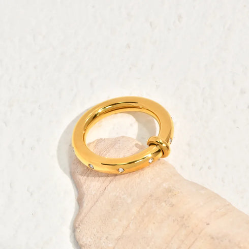 Vacuum Electroplating (In Furnace) Plated 18K Real Gold Inlaid Full Diamond Water Drop Shape Zircon Fashion Personality Love Plain Ring 304 Stainless Steel Ring