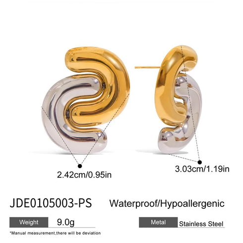 PVD Coated Real Gold Plated S Shape Steel Elegant Lady Classic Style Waterproof Non Tarnish Earrings