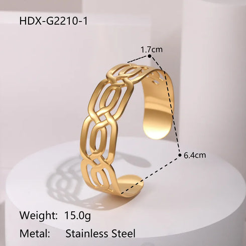 Exaggerated Style Fashion Stainless Steel Bracelet Plated 18K Gold Geometric Texture Luxury Hand Jewelry