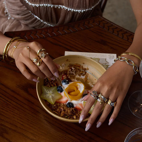 PVD Coated Real Gold Plated Geometric 316 Stainless Steel Classical Romantic Waterproof Non Tarnish Rings Bracelets