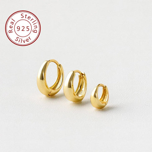 Gina 925 Sterling Silver Thickened Hoop Earrings Style For Round Faces Geometric Design Vintage French Fashion