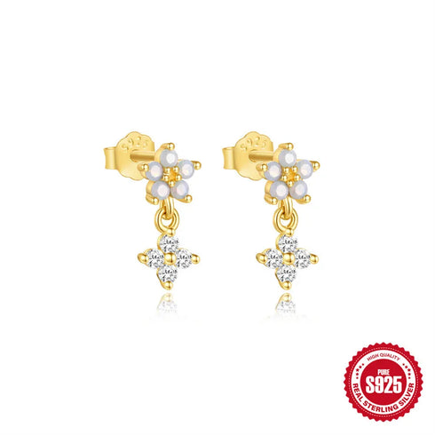 1 Pair 925 Sterling Silver Opal Pearl Zircon 925 Sterling Silver Earrings Flower Butterfly Drop Earrings Ear Studs