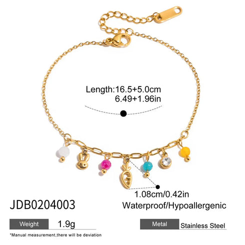 Ladies Sweet Romantic Rabbit Carrot Pendant Bracelet Stainless Steel Stones Crystals Colorful White Carat Adjustable